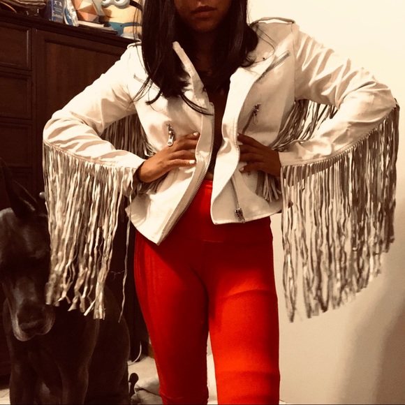 Urban Outfitters Jackets & Blazers - White leather fringe jacket